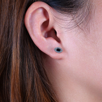 Orecchini occhio malocchio Limerencia in titanio puro F136 ipoallergenico, perni in titanio grado implantare G23 con gruppo zirconi, stile minimalista per orecchie sensibili donna (Nero Argento)