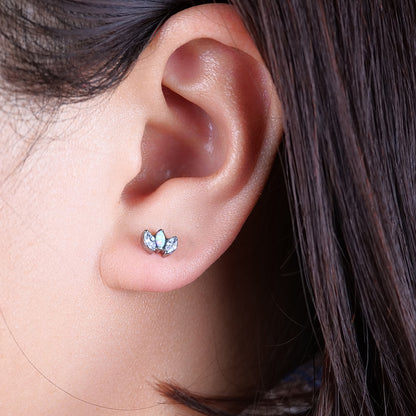 Limerencia Pure Titanium Hypoallergenic Earrings | White Opal + White CZ Crown | Implant Grade Piercing jewelry| Suitable for Sensitive Ears Delicate Jewelry