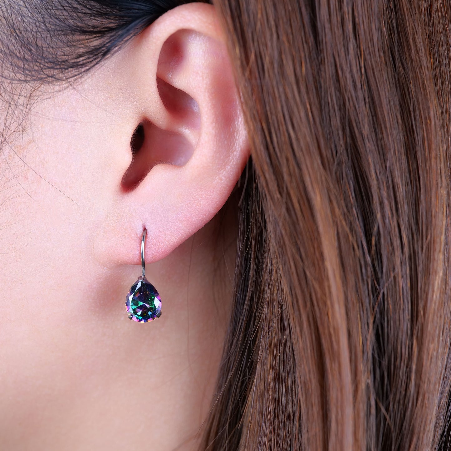 Orecchini cerchio pendenti Limerencia in titanio puro ipoallergenico con zirconi cubici, orecchini leggeri a goccia con zirconi/opali per donne con orecchie sensibili (Gocce d’acqua, zirconi multicolore)
