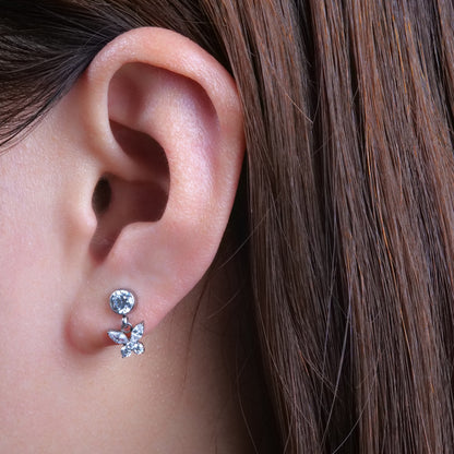 Limerencia orecchini pendenti a farfalla con zirconio cubico in titanio F136 G23 ipoallergenico per ragazze e donne (Bianco Trasparente)