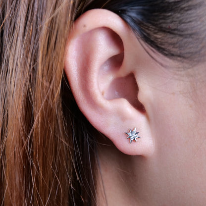 Limerencia Clou d'Oreille à Motif Étoile, Titane Pur F136 Hypoallergénique, Filetage Interne Dos Plat 18G, Piercing pour Cartilage, Tragus, Hélix, Conque, Nez et Lèvre, 1 Pièce