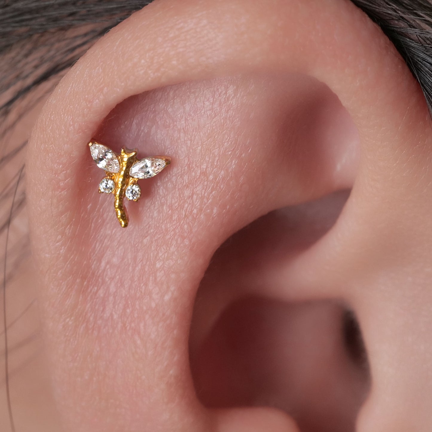 Limerencia Piercing Libellula in Titanio ASTM F136 18G, Orecchino a Perno Retro Piatto con Filettatura Interna 6mm 8mm 10mm per Trago, Helix, Conchiglia, Cartilagine, Naso e Labbro – 1 Pezzo