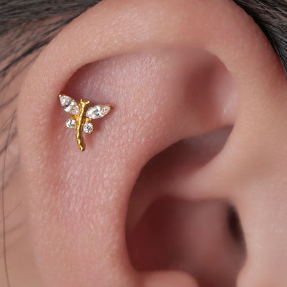 Limerencia Piercing Libellula in Titanio ASTM F136 18G, Orecchino a Perno Retro Piatto con Filettatura Interna 6mm 8mm 10mm per Trago, Helix, Conchiglia, Cartilagine, Naso e Labbro – 1 Pezzo