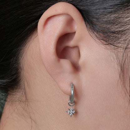 Orecchini huggie pendenti leggeri in titanio puro ipoallergenico Limerencia femminili, design barra verticale, croce, luna e fulmine, orecchini delicati con zircone a stella