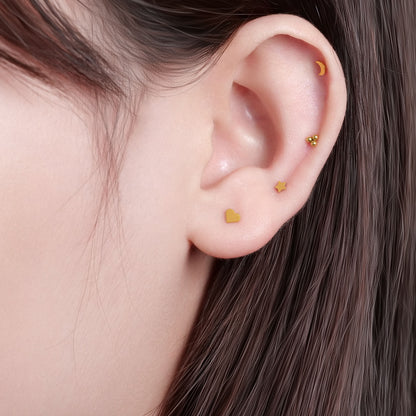Orecchino titanio base piatta senza filetto Limerencia calibro 20G, piercing a pressione per cartilagine, trago, labret, labbro, medusa e conca, ipoallergenico unisex / tre sfere