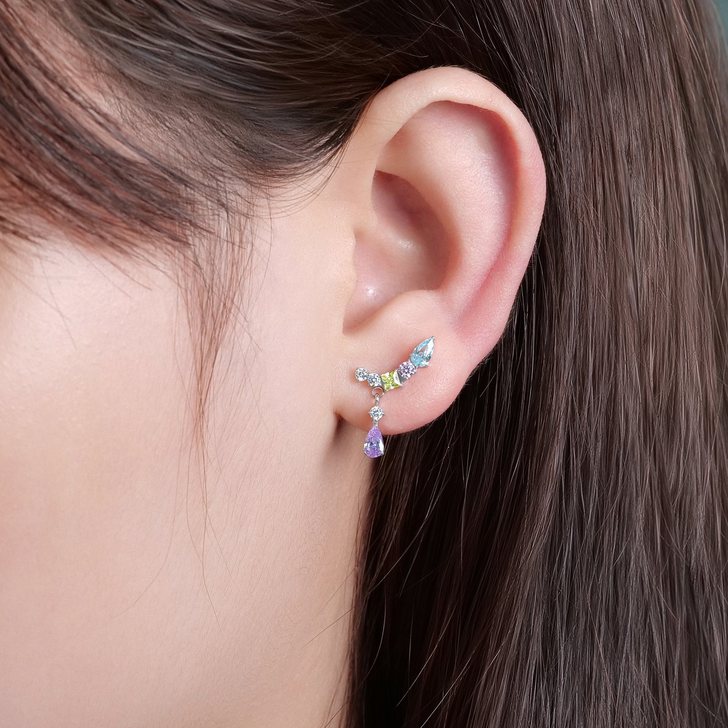 Limerencia Hypoallergenic Titanium Screw Back Earrings Implant Grade Cubic Zirconia G23 20G Ear Crawler Studs Earrings for Sensitive Ear Cartilage Jewelry/Colorful CZ Crawler