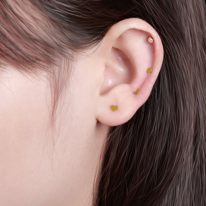 Orecchino titanio base piatta senza filetto Limerencia calibro 20G, piercing a pressione per cartilagine, trago, labret, labbro, medusa e conca, ipoallergenico unisex / tre sfere