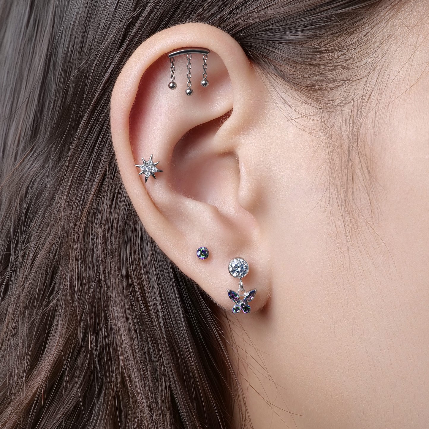 Limerencia 低アレルギー性チタンピアス ASTM F136 規格、18G、サイズ 6mm・8mm・10mm、裏平内ネジ式、トラガス・ヘリックス・コンク・軟骨・鼻・リップ用ピアスアクセサリー（1 個入り）/ チェーン