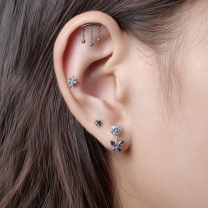 Limerencia 低アレルギー性チタンピアス ASTM F136 規格、18G、サイズ 6mm・8mm・10mm、裏平内ネジ式、トラガス・ヘリックス・コンク・軟骨・鼻・リップ用ピアスアクセサリー（1 個入り）/ チェーン