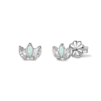 Limerencia Pure Titanium Hypoallergenic Earrings | White Opal + White CZ Crown | Implant Grade Piercing jewelry| Suitable for Sensitive Ears Delicate Jewelry