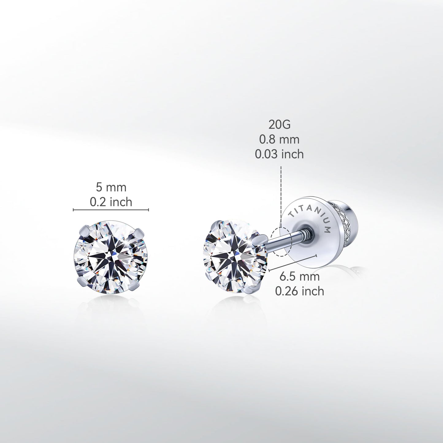 Orecchini a perno in titanio G23 ipoallergenici Limerencia da donna, zircone cubico 5A, chiusura a vite elica, piercing titanio medicale F136 per orecchie sensibili (zircone bianco)