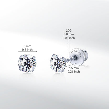 Orecchini a perno in titanio G23 ipoallergenici Limerencia da donna, zircone cubico 5A, chiusura a vite elica, piercing titanio medicale F136 per orecchie sensibili (zircone bianco)