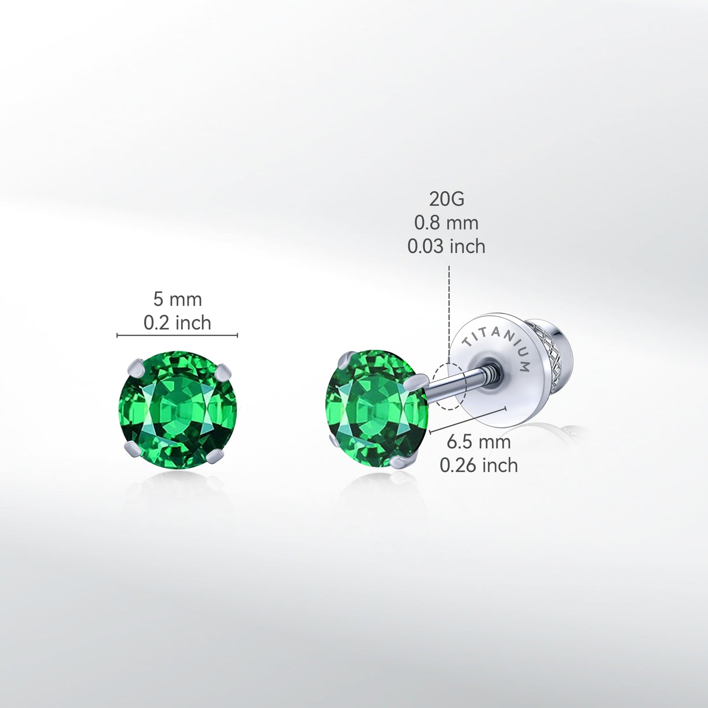 Orecchini a perno titanio G23 ipoallergenici Limerencia donna, zircone cubico 5A, chiusura a vite elica, piercing titanio medicale F136 per orecchie sensibili (colore verde)