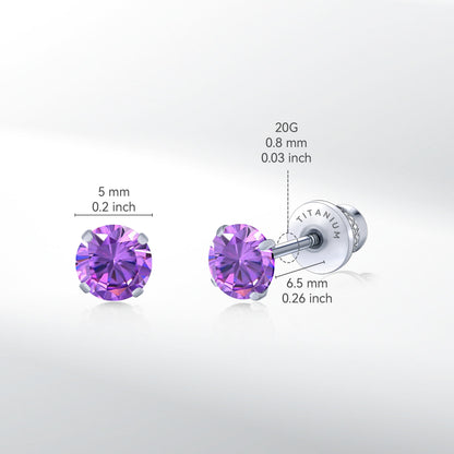 Limerencia Hypoallergene G23 Reintitan Schraubverschluss Ohrringe Tragus 20G Helix F136 Implantat-Grade Piercing Stecker für empfindliche Ohren Simulierte Diamant Knorpel (5 mm, Lila)