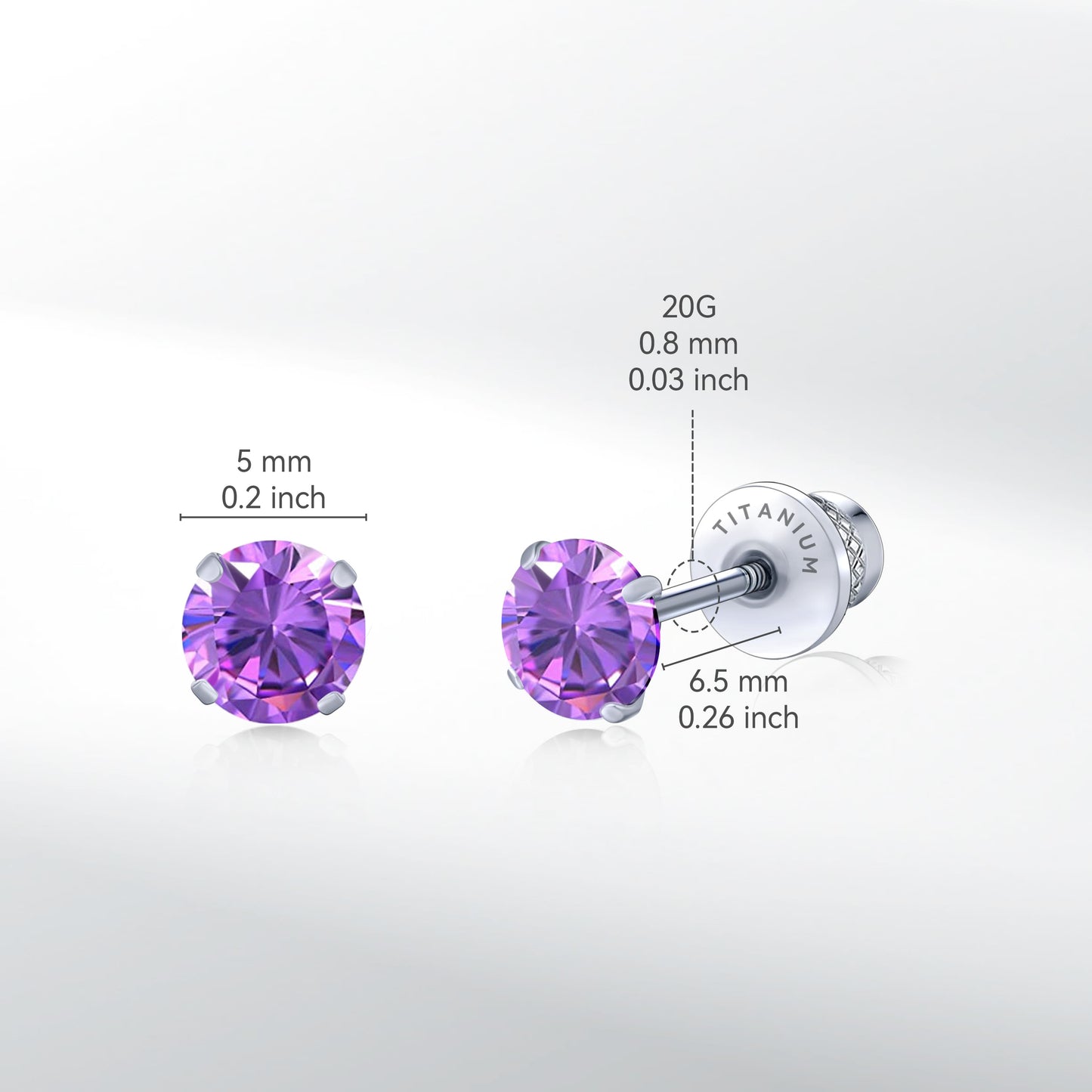 Orecchini a perno in titanio G23 ipoallergenici Limerencia donna, zircone cubico 5A, chiusura a vite elica, piercing titanio medicale F136 per orecchie sensibili (colore viola)