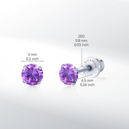 Orecchini a perno in titanio G23 ipoallergenici Limerencia donna, zircone cubico 5A, chiusura a vite elica, piercing titanio medicale F136 per orecchie sensibili (colore viola)