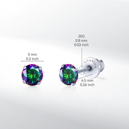 Limerencia Clous d'oreilles à arrière à vis en titane implantable G23 hypoallergéniques | Tige de piercing F136 calibre 20G pour tragus, hélix et cartilage, diamant simulé pour peaux sensibles (5 mm, Quartz Arc-en-Ciel)