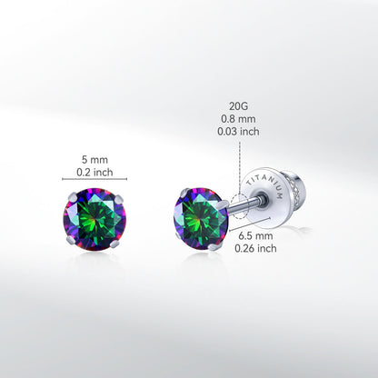 Orecchini a perno titanio G23 ipoallergenici Limerencia donna, zircone 5A chiusura a vite, piercing titanio medicale F136 per orecchie sensibili (quarzo arcobaleno)