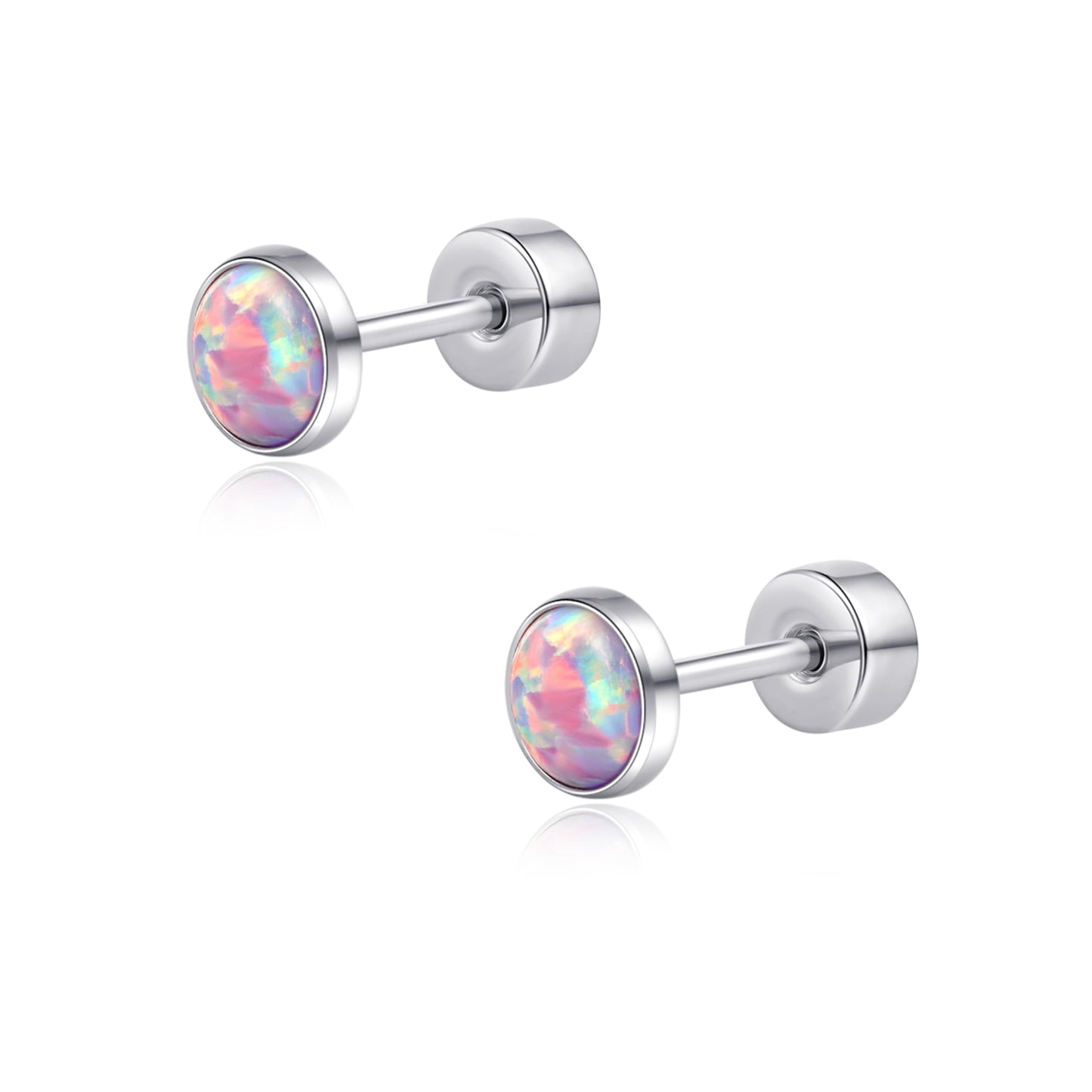Titanium Flat Back Stud Earrings for Women Men, F136 Cartilage Studs | Hypoallergenic Earrings, Helix Cartilage Earrings with Purple Opal,5mm