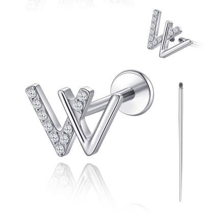 Limerencia 18G Titan-Piercingschmuck, Innengewinde-Flachrücken-Ohrstecker für Tragus, Helix, Knorpel, Conch und Medusa, Damen & Herren, 1 Stück/W-Fassung