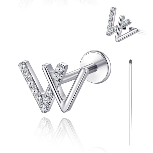 Bijou piercing corps titane Limerencia 18G, clou dos plat filetage interne pour tragus, hélix, cartilage, conque et méduse, mixte, 1 pièce monture forme W