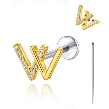 Limerencia 18G Titan-Piercingschmuck, Innengewinde-Flachrücken-Ohrstecker für Tragus, Helix, Knorpel, Conch und Medusa, Damen & Herren, 1 Stück/W-Fassung
