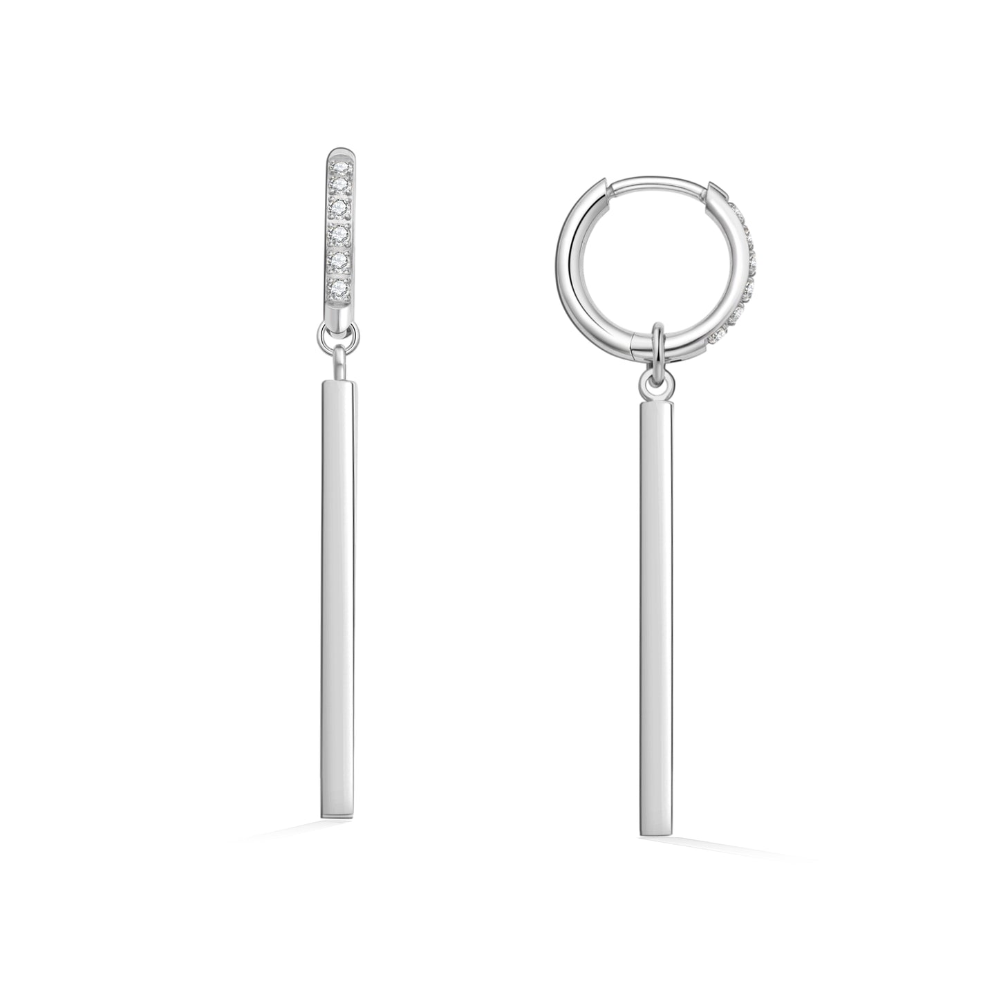 Limerencia Hypoallergenic Pure Titanium Post Lightweight Dangle Huggie Earrings for Women | Vertical Bar, Cross, Moon, Lightning | Dainty Earrings (10mm, Vertical Bar)