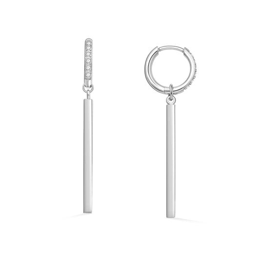 Limerencia Hypoallergenic Pure Titanium Post Lightweight Dangle Huggie Earrings for Women | Vertical Bar, Cross, Moon, Lightning | Dainty Earrings (10mm, Vertical Bar)