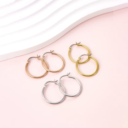 Limerencia Boucles d'oreilles anneaux ronds fins à corde torsadée en titane pur hypoallergéniques pour femmes (Anneau rond fin 30 mm, Or rose)
