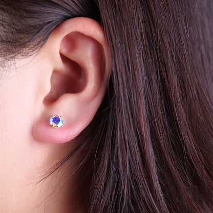 Pendientes hipoalergénicos de titanio G23, titanio puro F136 de grado implante, adecuados para orejas sensibles con cristales de piedras de nacimiento de circonita cúbica simulados (6 mm, Aurora Boreal)