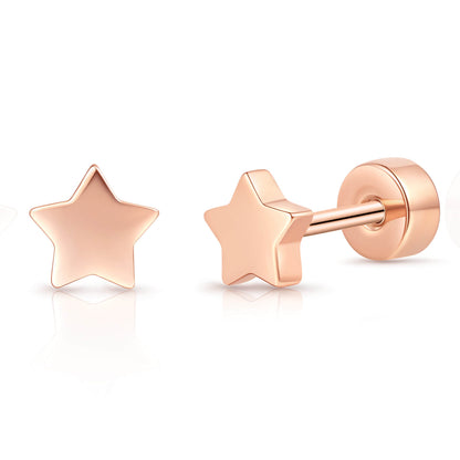 Limerencia Titan-Flachverschluss-Ohrstecker, hypoallergene Herz-/Stern-Schraubverschluss-Ohrstecker für Damen und Herren, klassische 5mm Schlafohrstecker für Knorpel und Ohrläppchen
