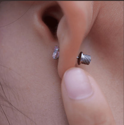 Limerencia Hypoallergenic G23 Pure Titanium Screw Back Earrings Post for Sensitive Ears Simulated Diamond Cartilage (5mm, Pink)