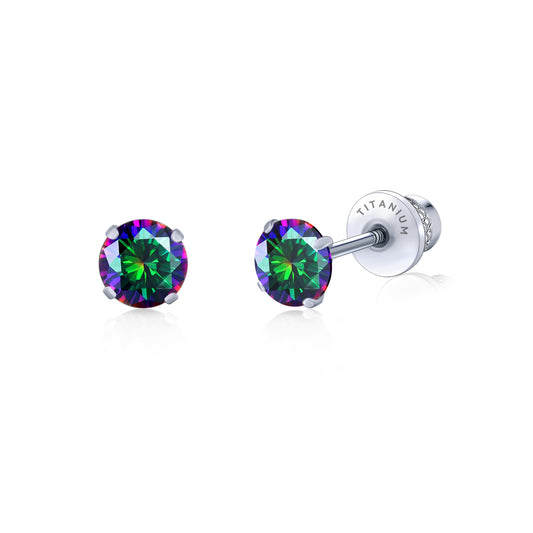 Limerencia Titanium Hypoallergenic Earrings Studs G23 for Women 5A Cubic Zirconia Helix Screw Back Implant Grade F136 Piercing Earrings for Sensitive Ears (Rainbow Quartz)