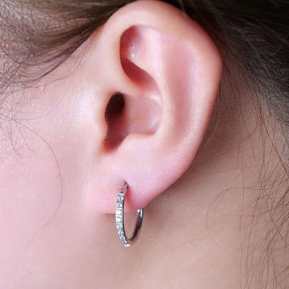 Limerencia Hypoallergenic Titanium Hoop Earrings, White Cubic Zirconia Earrings for Women Gift (8 mm)