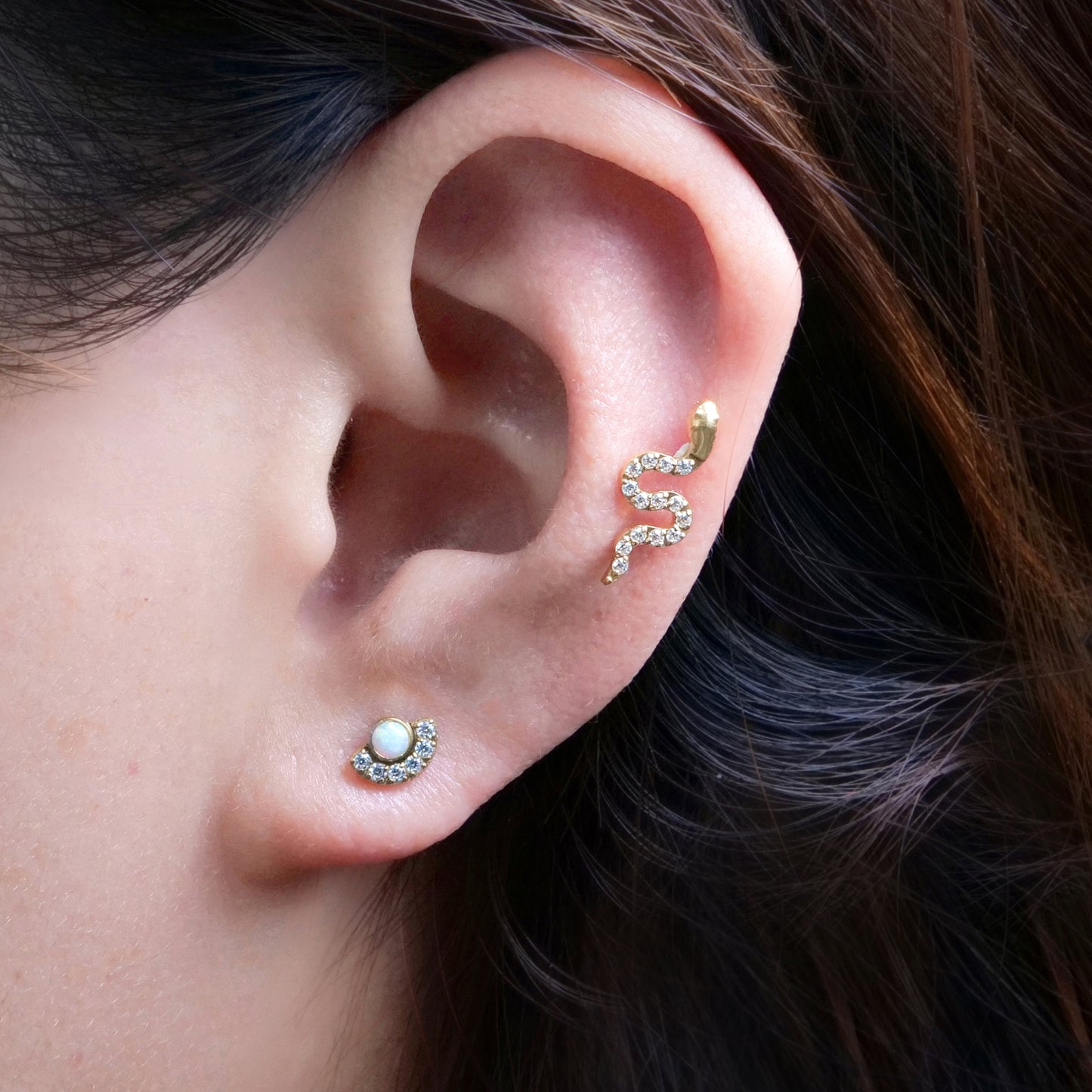 Limerencia Titanium Earrings with Snake Flat Back Internal Threading, Unisex (1 Piece)