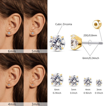 Limerencia 20G F136 Implant Grade Titanium Flat Back Stud Earrings for Women Men,&nbsp; Cartilage Helix F136 Piercing Jewelry for Sensitive Ears, with 3-6mm Cubic Zirconia