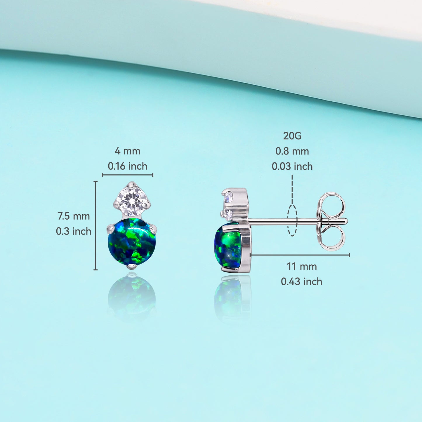 Limerencia G23 Pure Titanium Hypoallergenic Earrings | F136 Implant Grade Titanium Jewelry for Sensitive Ears (CZ + Green Opal, Silver)