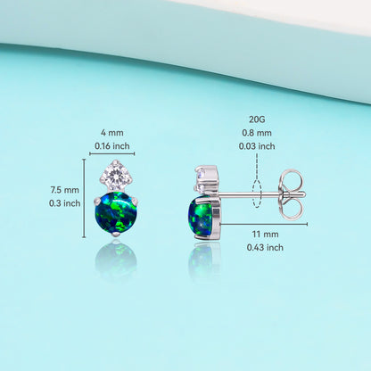 Aretes hipoalergénicos Limerencia G23 de titanio puro | Joyería de titanio grado implante F136 para oídos sensibles (Circonia cúbica + Ópalo verde, Plata)