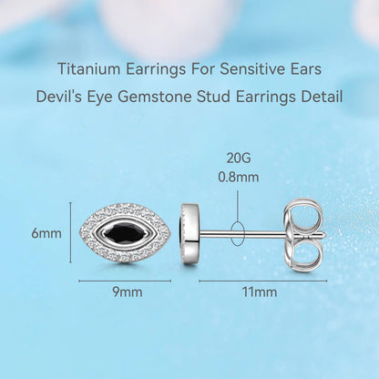 Orecchini occhio malocchio Limerencia in titanio puro F136 ipoallergenico, perni in titanio grado implantare G23 con gruppo zirconi, stile minimalista per orecchie sensibili donna (Nero Argento)
