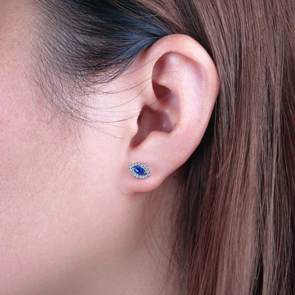 Limerencia Hypoallergene F136 Ohrringe aus reinem Titan, G23 Titanstecker in Implantatqualität, Helix-Ohrstecker mit Zirkonia-Cluster im Evil Eye-Design, minimalistischer Stil für Frauen mit empfindlichen Ohren (Blau Silber)