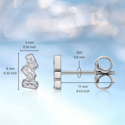 Pendientes hipoalergénicos de titanio puro Limerencia G23 | Joyería de titanio de grado implante Triple Baguette Gem F136 para orejas sensibles