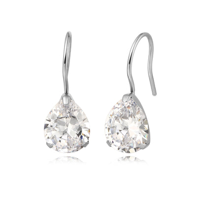 Boucles d'oreilles anneaux pendantes en titane pur hypoallergénique à zircon cubique Limerencia, boucles pendantes légères en forme de goutte d'eau à zircon cubique/opale pour femmes aux oreilles sensibles (Goutte d'eau, zircon cubique blanc)