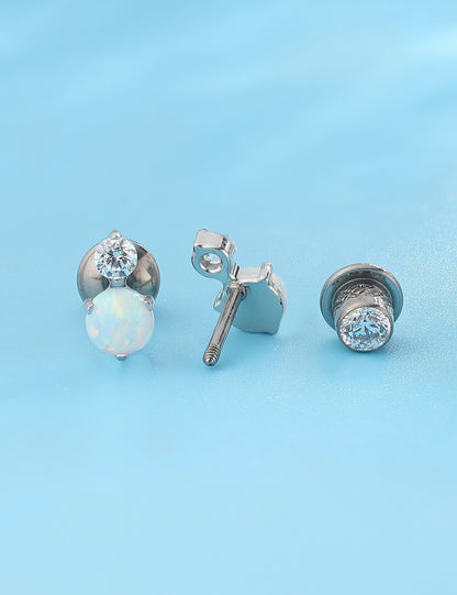 Limerenz Hypoallergene G23 Implantatgrad Titan Schraubverschluss Ohrringe Tragus 20G Helix F136 Piercingstecker für empfindliche Ohren von Mädchen Knorpel – CZ + weißer Opal