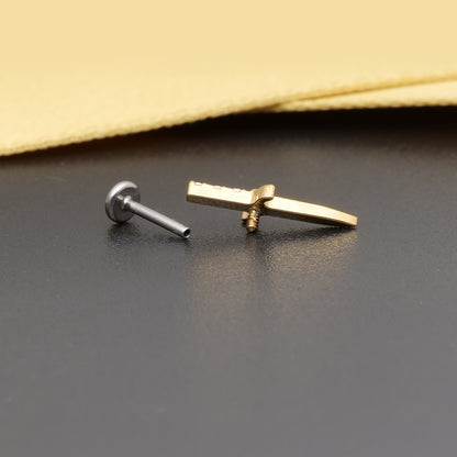Limerencia Clou de piercing motif poignard en titane hypoallergénique ASTM F136, calibre 18G 6mm/8mm/10mm, dos plat à filetage interne, pour tragus, hélix, conque, cartilage, nez et lèvre (1 pièce)