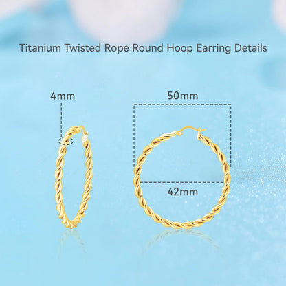 Limerencia hipoalergénicos Aretes de aro redondos de titanio puro trenzado para mujer (aro de cuerda trenzada de 42 mm, plata)…