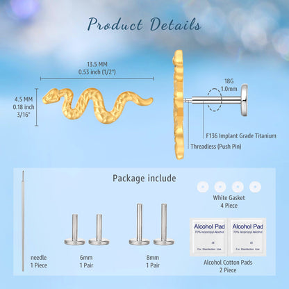 F136 Titanium Flat Back Earrings Studs | 18g Titanium Labrets Press Fit Threadless Push In Dainty Cartilage Helix Conch Lobe Lip Tragus Piercing Jewelry Push Back