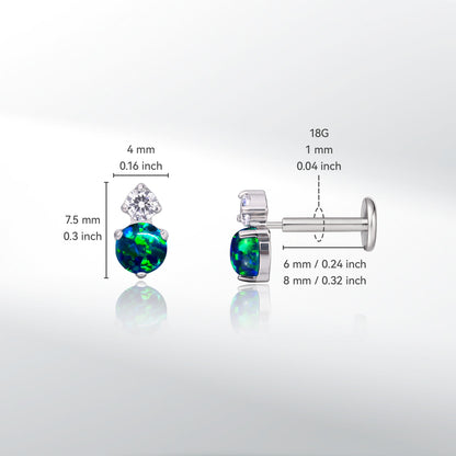 Limerencia G23 Hypoallergenic 18g Flat Back Stud Earrings | F136 Implant Grade Titanium Press Fit Threadless Push Pop in Cartilage Helix Labret Lip Monroe Tragus Piercing Studs- CZ + Green Opal