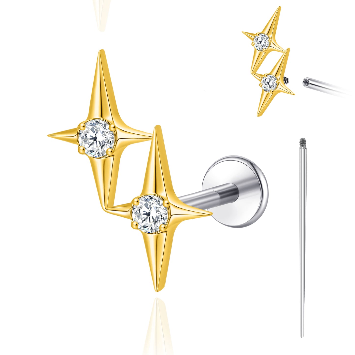 Limerencia 18G Titan-Körperschmuck, Innengewinde-Flachrücken-Ohrstecker für Tragus, Helix, Knorpel, Conch und Medusa, unisex, 1 Stück mit Kreuz-Zirkoniabesatz