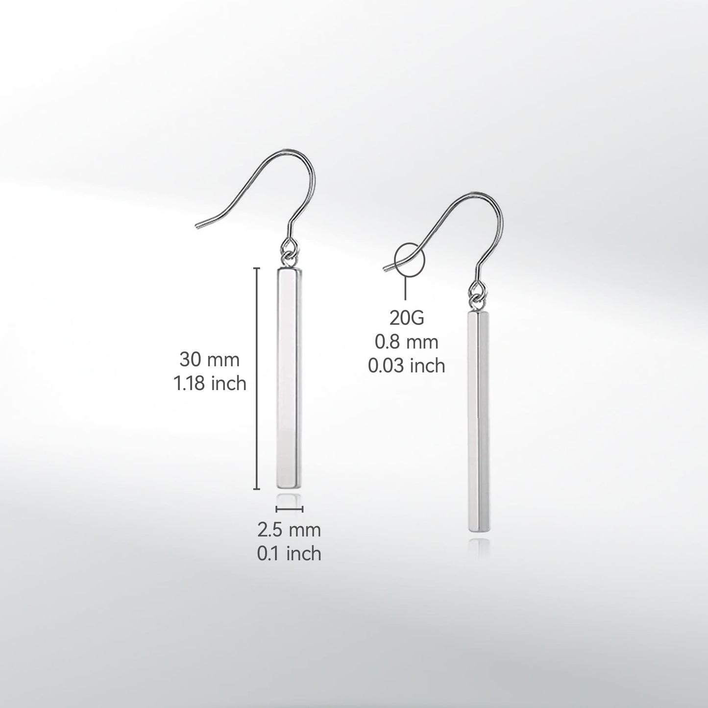 Orecchini pendenti a barra verticale in titanio puro Limerencia, orecchini leggeri ipoallergenici per orecchie sensibili donna (30mm, grigio lucido)