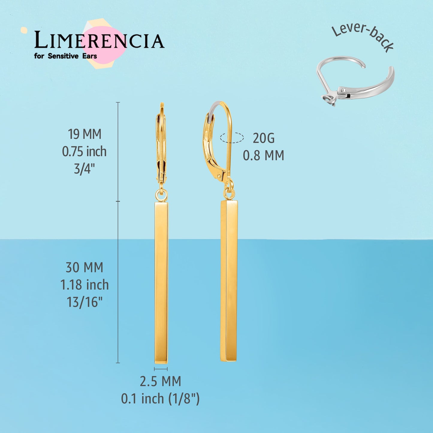Limerencia G23 Titanium Leverback Earrings Dangle Drop Earrings for Women Fashion F136 Titanium Earrings Hypoallergenic Jewelry Gift/Vertical Bar
